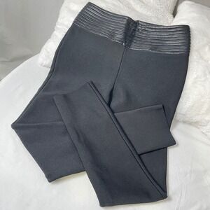 Western F.a.s.h.i.o.n Ponte‎ Pants NWOT High Rise Faux Leather Waist Black- L